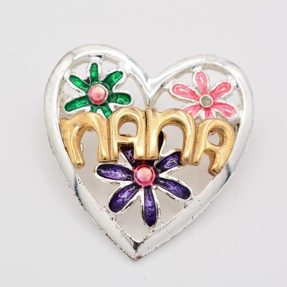 TC Vintage NANA Pin Brooch Floral Heart Grandma Grandmother Enamel Signed BinBA - Picture 2 of 12